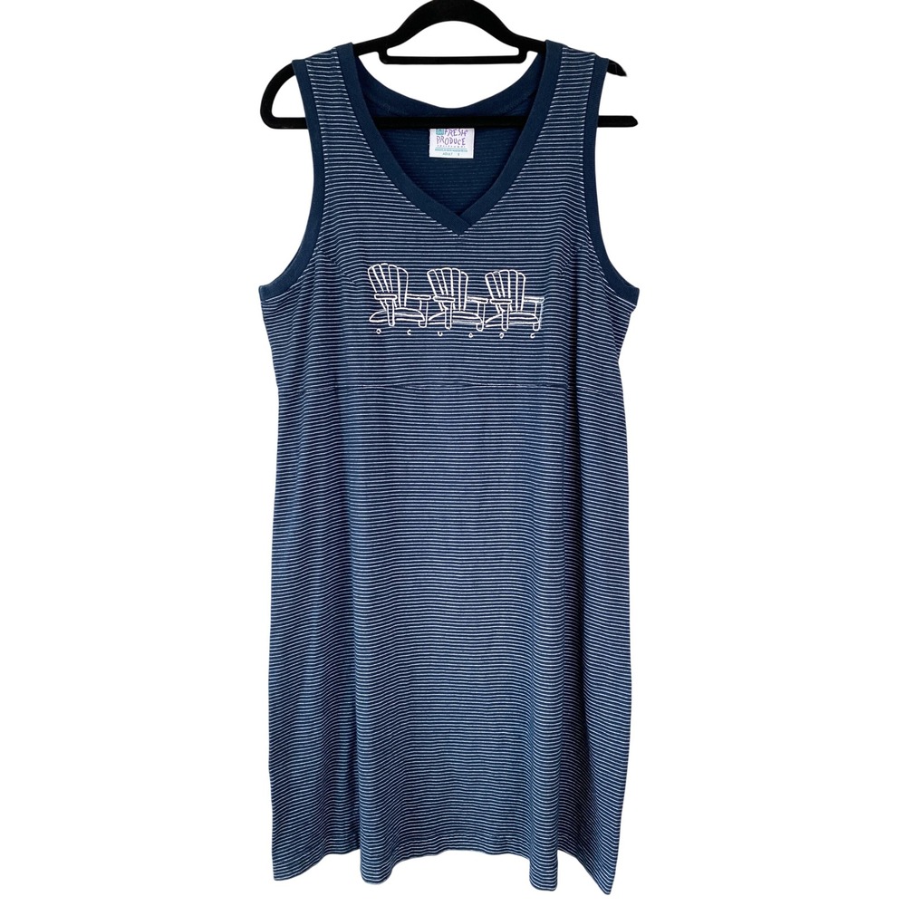 Fresh Produce Womens Tank Dress S Blue Striped Adirondack Chair Beachy USA